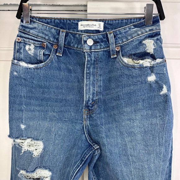 Abercrombie & Fitch Curve Love High Rise Mom Distressed Jean Vintage Blue 27 - Picture 7 of 12